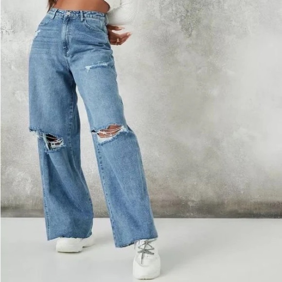 Blue Knee Rip Baggy Boyfriend Jeans - Picture 2 of 2